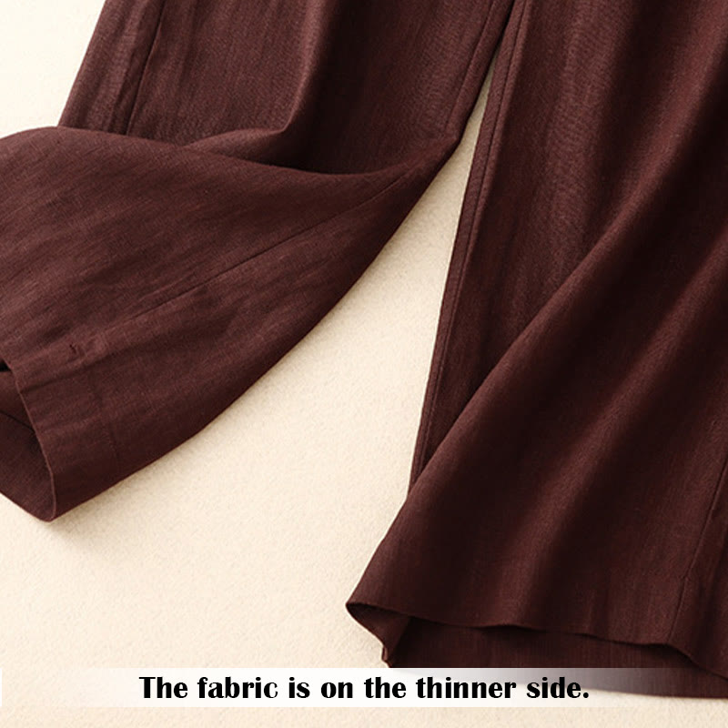 Pantalones anchos de lino con diseño sencillo e informal de verano para mujer con bolsillos con cremallera de Buddha Stones - image 30