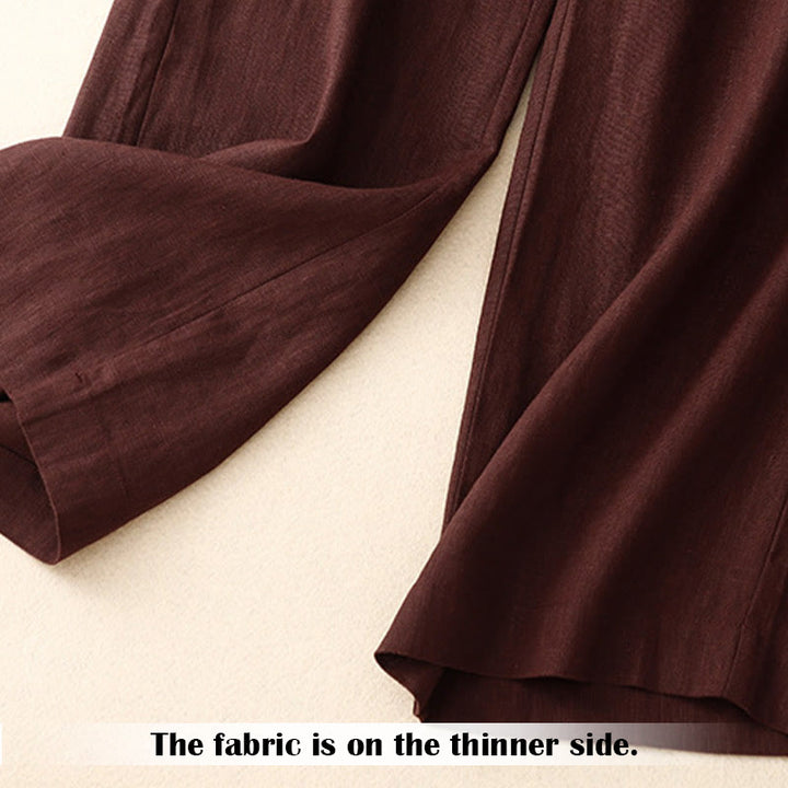 Pantalones anchos de lino con diseño sencillo e informal de verano para mujer con bolsillos con cremallera de Buddha Stones - image 30