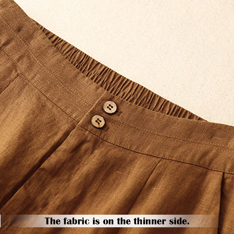 Pantalones anchos de lino con diseño sencillo e informal de verano para mujer con bolsillos con cremallera de Buddha Stones - image 33