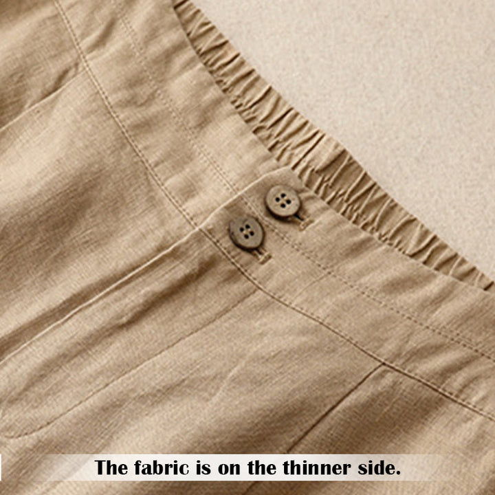 Pantalones anchos de lino con diseño sencillo e informal de verano para mujer con bolsillos con cremallera de Buddha Stones - image 39