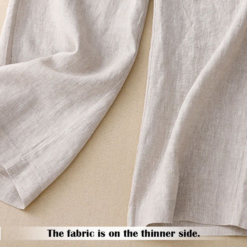 Pantalones anchos de lino con diseño sencillo e informal de verano para mujer con bolsillos con cremallera de Buddha Stones - image 15