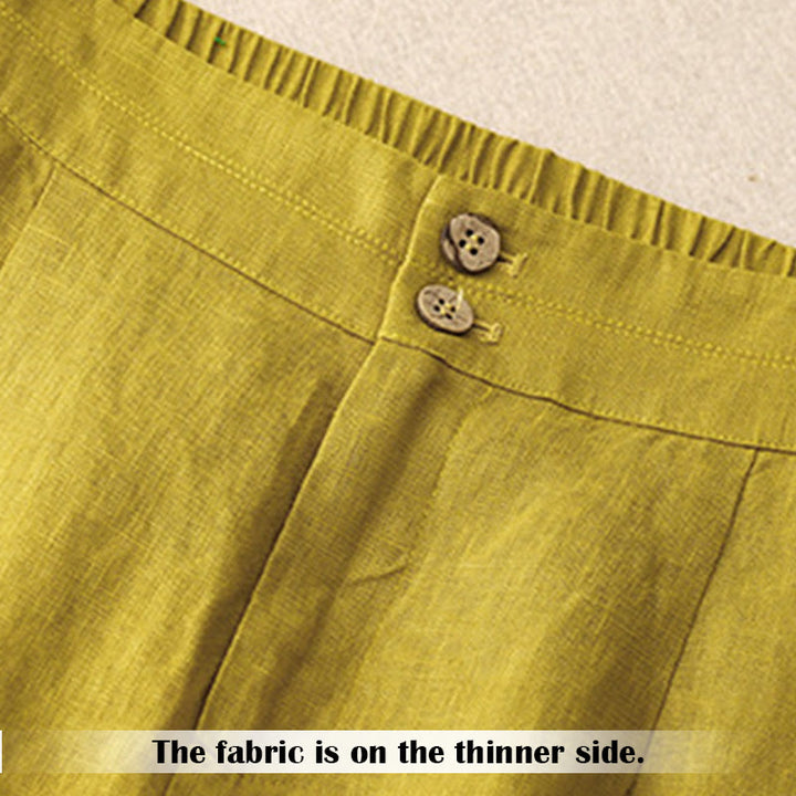 Pantalones anchos de lino con diseño sencillo e informal de verano para mujer con bolsillos con cremallera de Buddha Stones - image 52