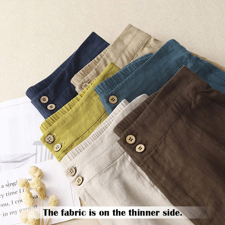 Pantalones anchos de lino con diseño sencillo e informal de verano para mujer con bolsillos con cremallera de Buddha Stones - image 67