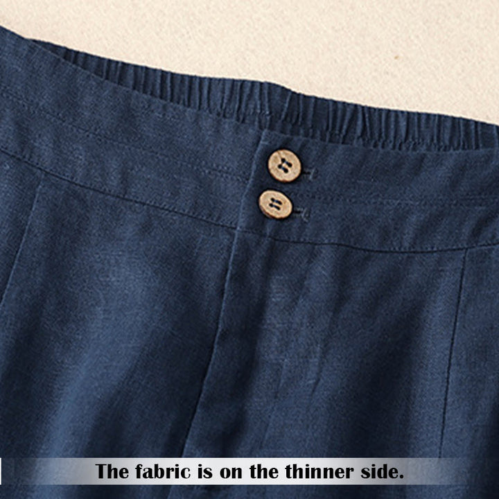 Pantalones de lino de pierna ancha para mujer con bolsillos, diseño sencillo y cremallera, estampado Buddha Stones, ideales para el verano. - image 56
