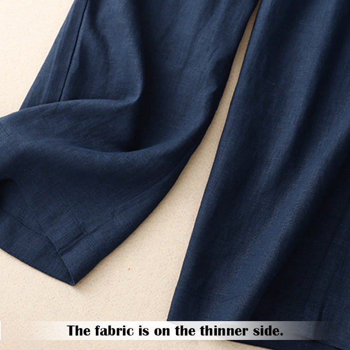 Pantalones anchos de lino con diseño sencillo e informal de verano para mujer con bolsillos con cremallera de Buddha Stones - image 59