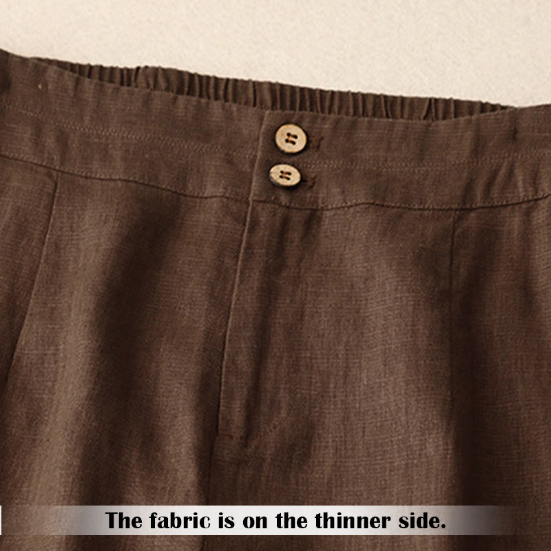 Pantalones anchos de lino con diseño sencillo e informal de verano para mujer con bolsillos con cremallera de Buddha Stones - image 63