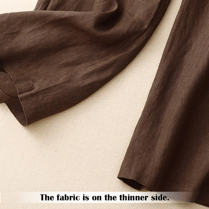 Pantalones anchos de lino con diseño sencillo e informal de verano para mujer con bolsillos con cremallera de Buddha Stones - image 65