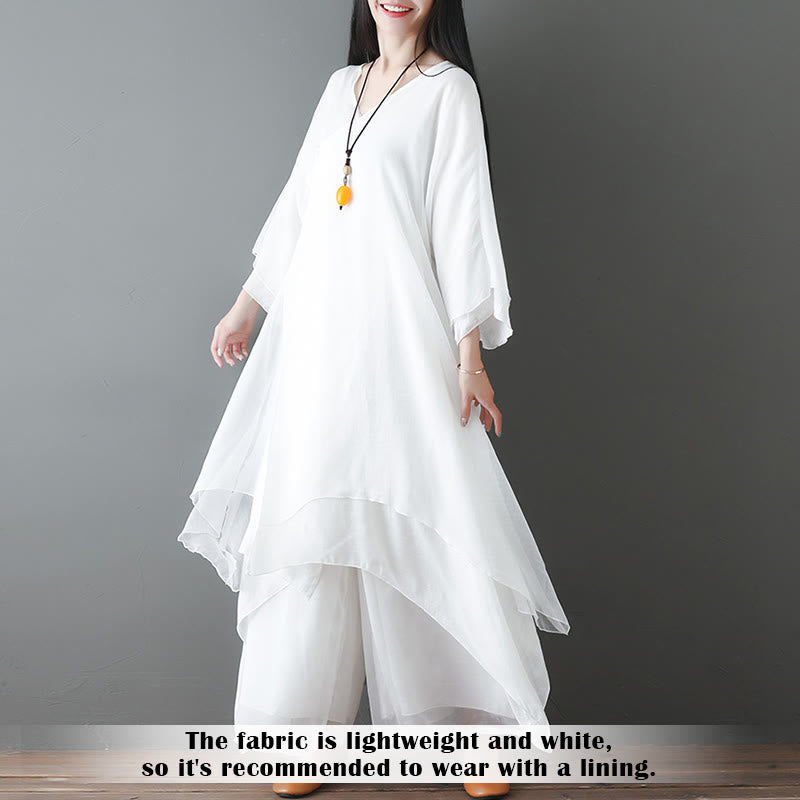 Vestido túnica midi con cuello en V y piedras de Buddha Stones, pantalones de pierna ancha, ropa de práctica Zen para meditación y baile - image 1