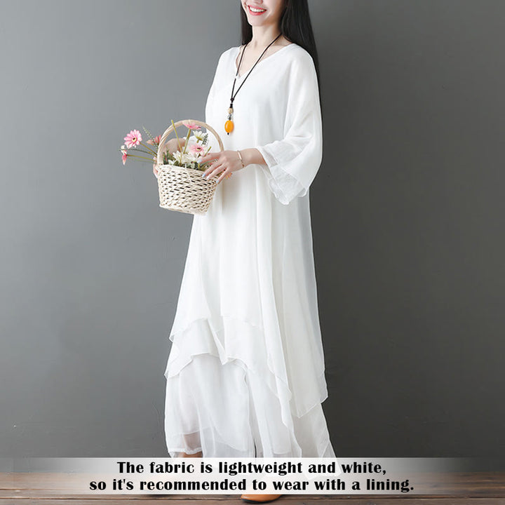Vestido túnica midi con cuello en V y piedras de Buddha Stones, pantalones de pierna ancha, ropa de práctica Zen para meditación y baile - image 3