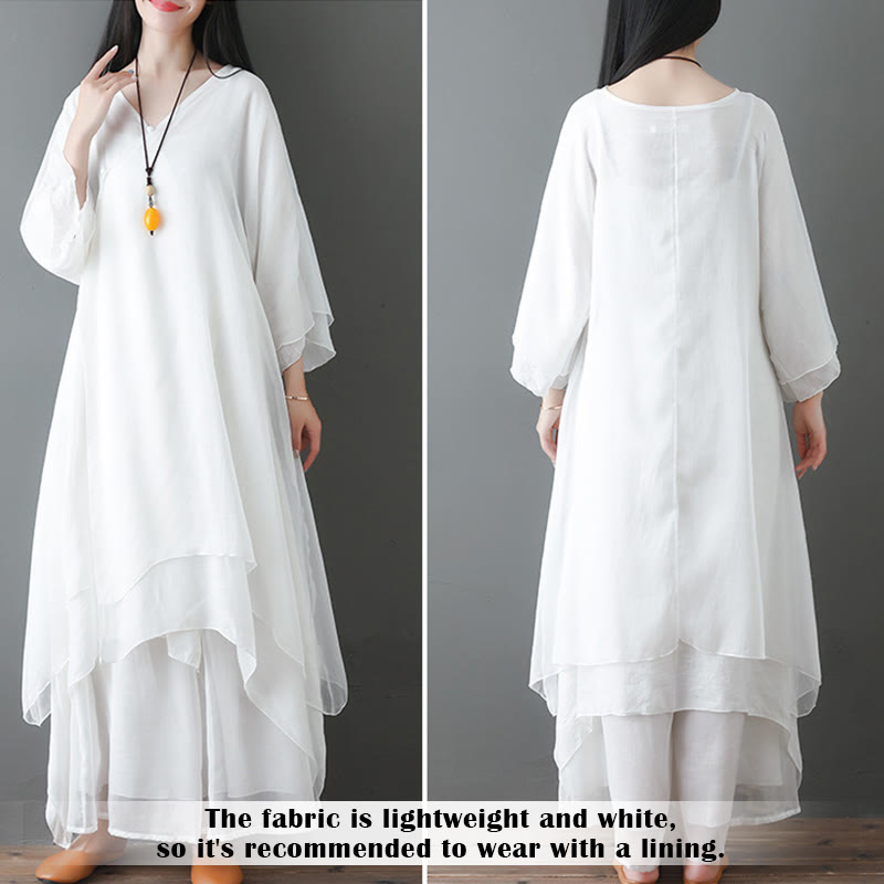 Vestido túnica midi con cuello en V y piedras de Buddha Stones, pantalones de pierna ancha, ropa de práctica Zen para meditación y baile - image 8