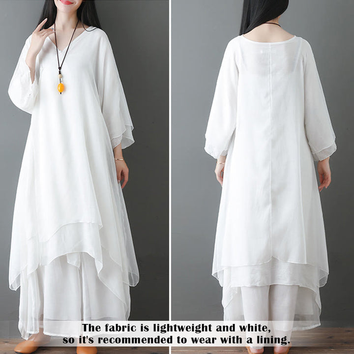Vestido túnica midi con cuello en V y piedras de Buddha Stones, pantalones de pierna ancha, ropa de práctica Zen para meditación y baile - image 8