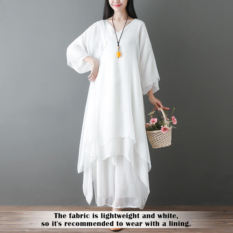 Vestido túnica midi con cuello en V y piedras de Buddha Stones, pantalones de pierna ancha, ropa de práctica Zen para meditación y baile - image 2
