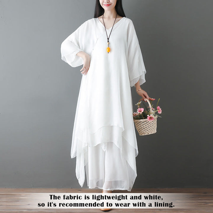 Vestido túnica midi con cuello en V y piedras de Buddha Stones, pantalones de pierna ancha, ropa de práctica Zen para meditación y baile - image 2