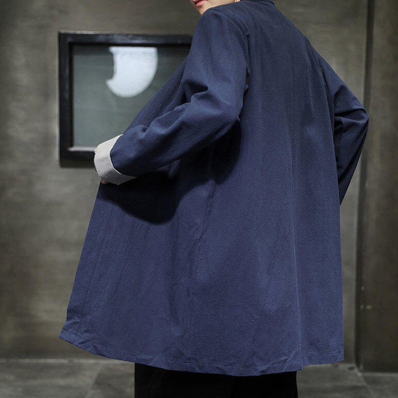 Chaqueta kimono zen de algodón y lino con mangas largas y abertura frontal para hombre con Buddha Stones - image 2