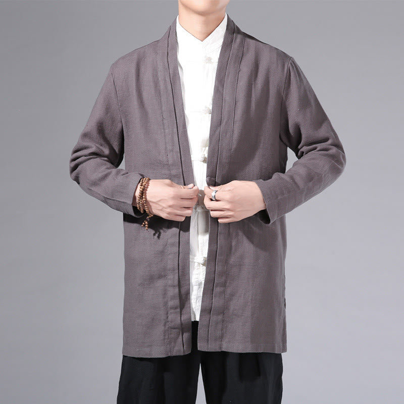 Chaqueta tipo kimono de manga larga para hombre, de algodón y lino, con diseño sencillo y liso, con abertura frontal y Buddha Stones - Gris oscuro - US/UK/AU42, EU52 (3XL) - image 29