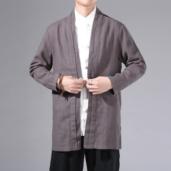 Chaqueta tipo kimono de manga larga para hombre, de algodón y lino, con diseño sencillo y liso, con abertura frontal y Buddha Stones - Gris oscuro - US/UK/AU42, EU52 (3XL) - image 29