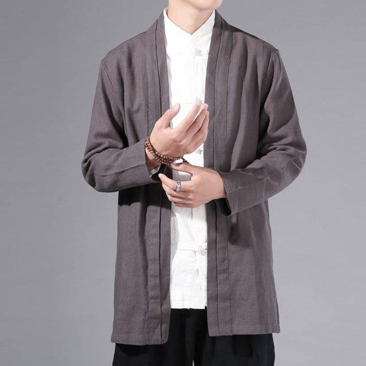 Chaqueta tipo kimono de manga larga para hombre, de algodón y lino, con diseño sencillo y liso, con abertura frontal y Buddha Stones - image 31