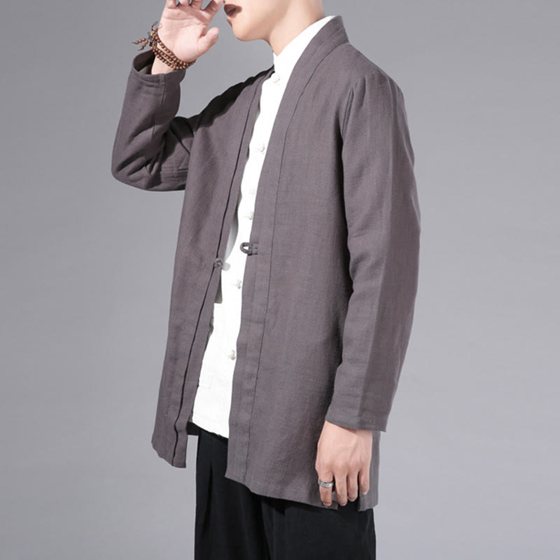Chaqueta tipo kimono de manga larga para hombre, de algodón y lino, con diseño sencillo y liso, con abertura frontal y Buddha Stones - image 30