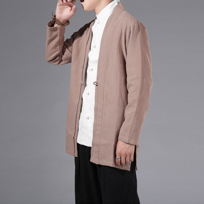 Chaqueta tipo kimono de manga larga para hombre, de algodón y lino, con diseño sencillo y liso, con abertura frontal y Buddha Stones - image 22