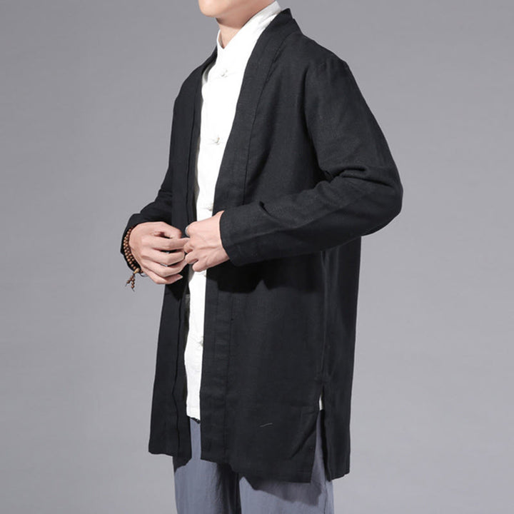 Chaqueta tipo kimono de manga larga para hombre, de algodón y lino, con diseño sencillo y liso, con abertura frontal y Buddha Stones - image 14