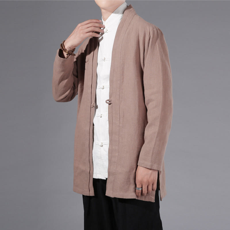 Chaqueta tipo kimono de manga larga para hombre, de algodón y lino, con diseño sencillo y liso, con abertura frontal y Buddha Stones - image 23