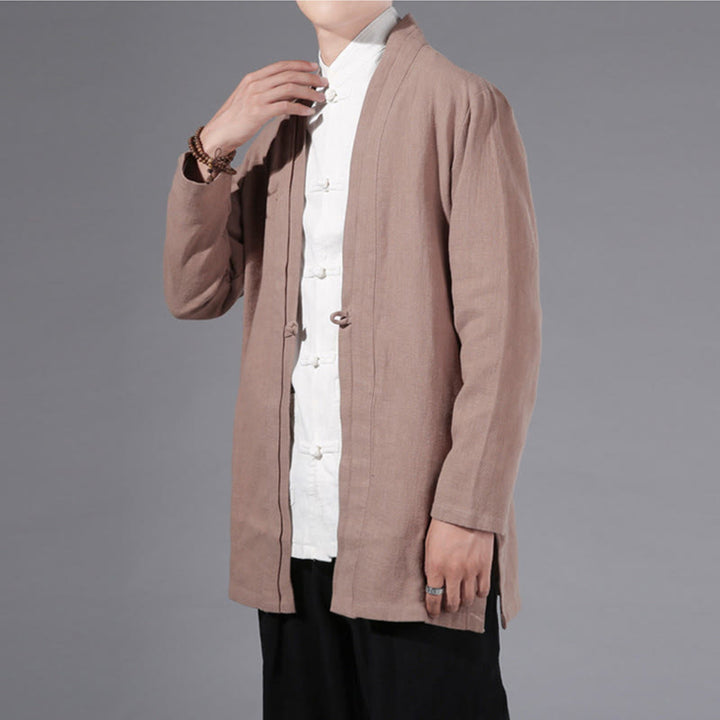 Chaqueta tipo kimono de manga larga para hombre, de algodón y lino, con diseño sencillo y liso, con abertura frontal y Buddha Stones - image 23