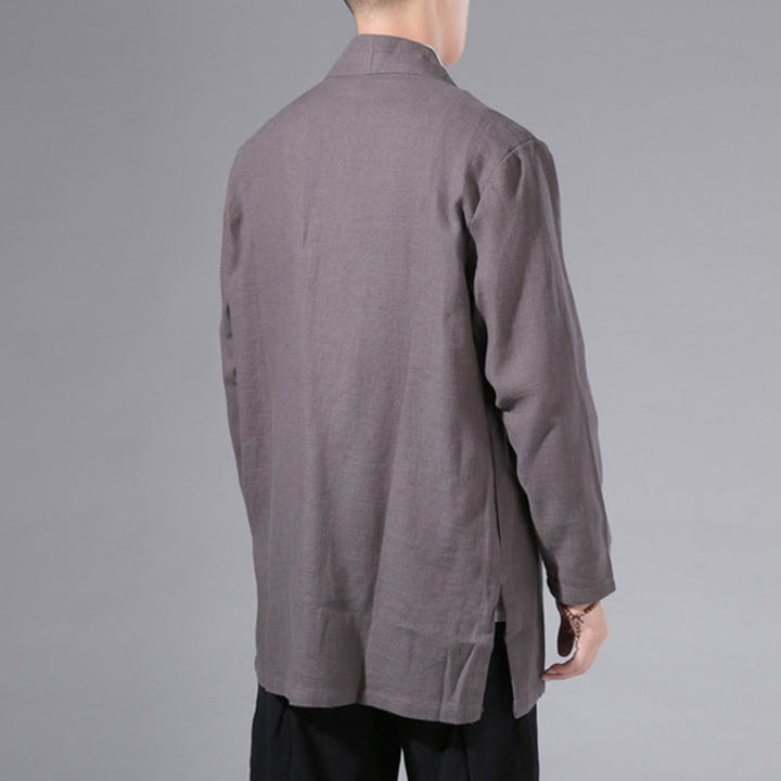 Chaqueta tipo kimono de manga larga para hombre, de algodón y lino, con diseño sencillo y liso, con abertura frontal y Buddha Stones - image 35