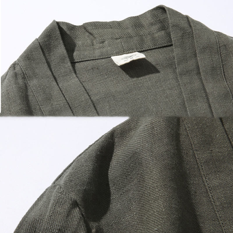 Chaqueta tipo kimono de manga larga para hombre, de algodón y lino, con diseño sencillo y liso, con abertura frontal y Buddha Stones - image 8