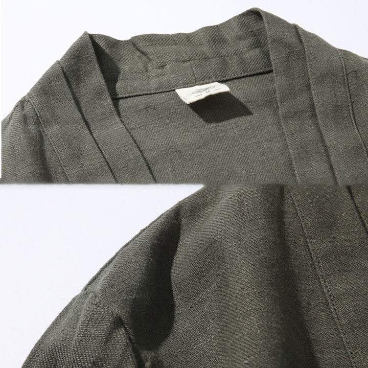 Chaqueta tipo kimono de manga larga para hombre, de algodón y lino, con diseño sencillo y liso, con abertura frontal y Buddha Stones - image 8