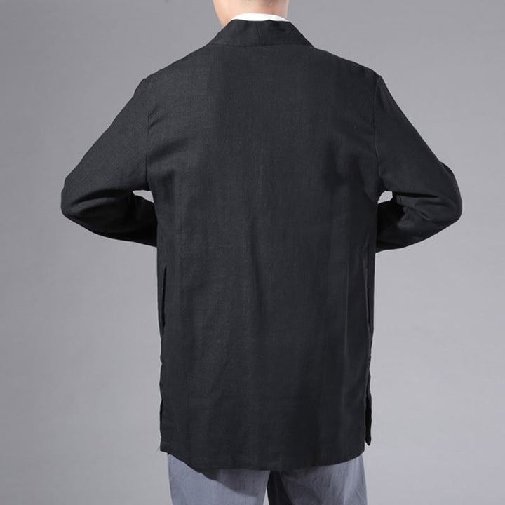 Chaqueta tipo kimono de manga larga para hombre, de algodón y lino, con diseño sencillo y liso, con abertura frontal y Buddha Stones - image 15