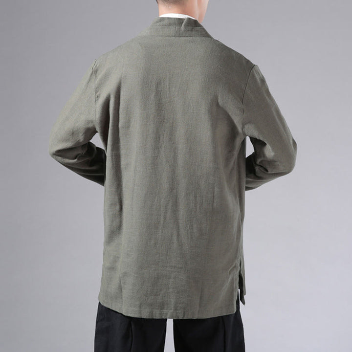 Chaqueta tipo kimono de manga larga para hombre, de algodón y lino, con diseño sencillo y liso, con abertura frontal y Buddha Stones - image 5