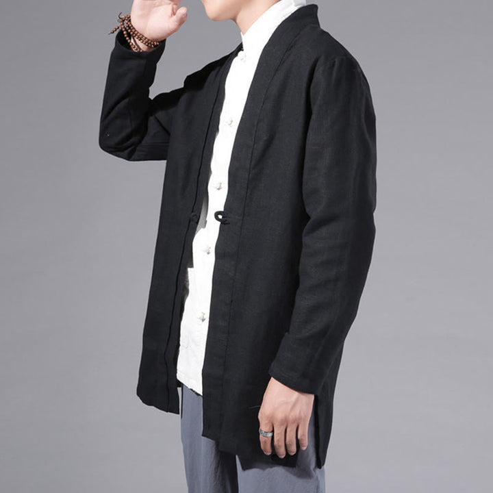 Chaqueta tipo kimono de manga larga para hombre, de algodón y lino, con diseño sencillo y liso, con abertura frontal y Buddha Stones - image 13
