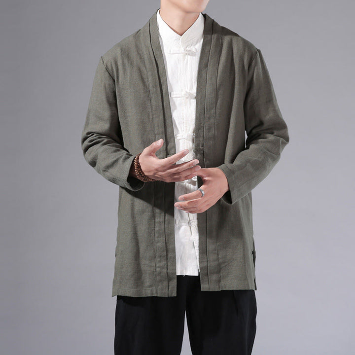 Chaqueta tipo kimono de manga larga para hombre, de algodón y lino, con diseño sencillo y liso, con abertura frontal y Buddha Stones - Verde mar oscuro - US/UK/AU42, EU52 (3XL) - image 1