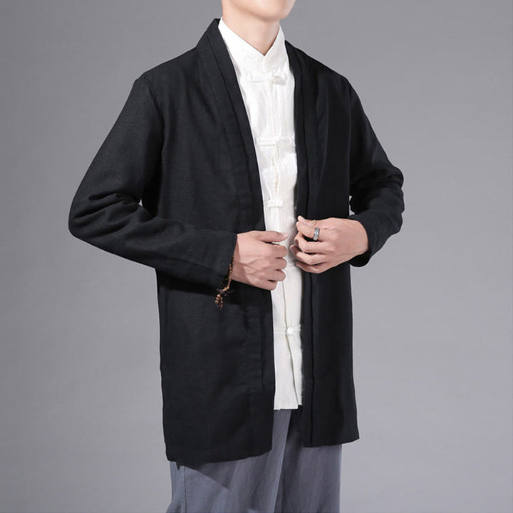 Chaqueta tipo kimono de manga larga para hombre, de algodón y lino, con diseño sencillo y liso, con abertura frontal y Buddha Stones - image 16