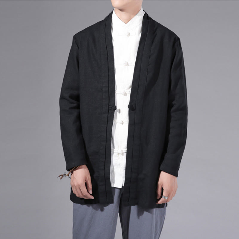 Chaqueta tipo kimono de manga larga para hombre, de algodón y lino, con diseño sencillo y liso, con abertura frontal y Buddha Stones - image 19