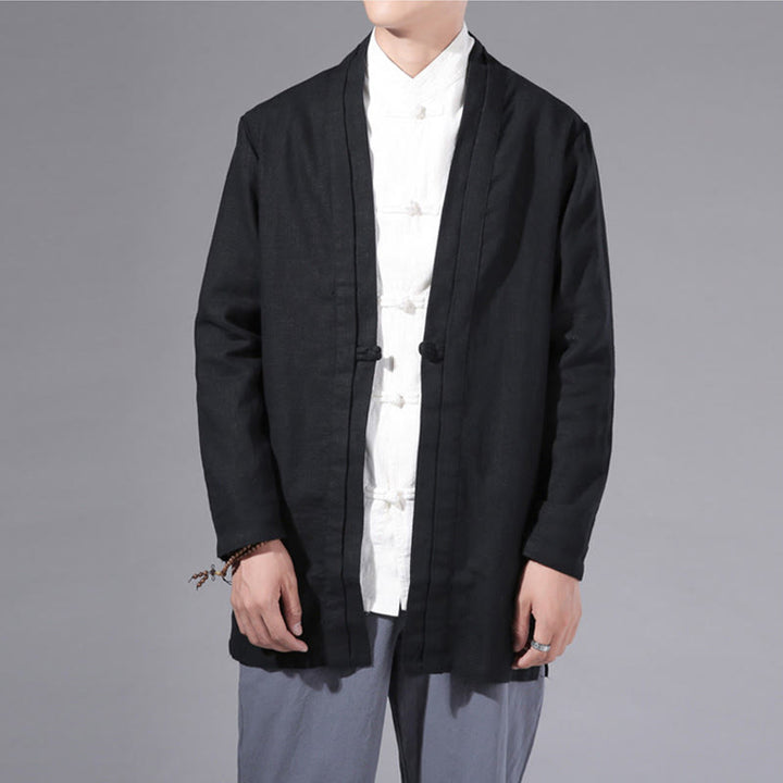 Chaqueta tipo kimono de manga larga para hombre, de algodón y lino, con diseño sencillo y liso, con abertura frontal y Buddha Stones - image 19