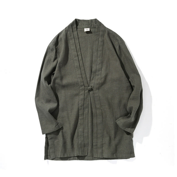 Chaqueta tipo kimono de manga larga para hombre, de algodón y lino, con diseño sencillo y liso, con abertura frontal y Buddha Stones - image 11
