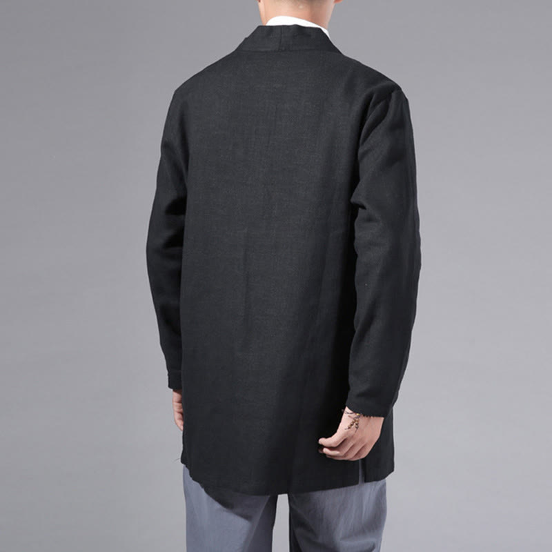 Chaqueta tipo kimono de manga larga para hombre, de algodón y lino, con diseño sencillo y liso, con abertura frontal y Buddha Stones - image 20
