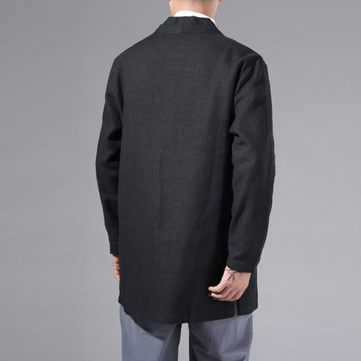 Chaqueta tipo kimono de manga larga para hombre, de algodón y lino, con diseño sencillo y liso, con abertura frontal y Buddha Stones - image 20