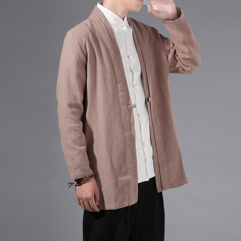 Chaqueta tipo kimono de manga larga para hombre, de algodón y lino, con diseño sencillo y liso, con abertura frontal y Buddha Stones - Trigo - US/UK/AU42, EU52 (3XL) - image 21