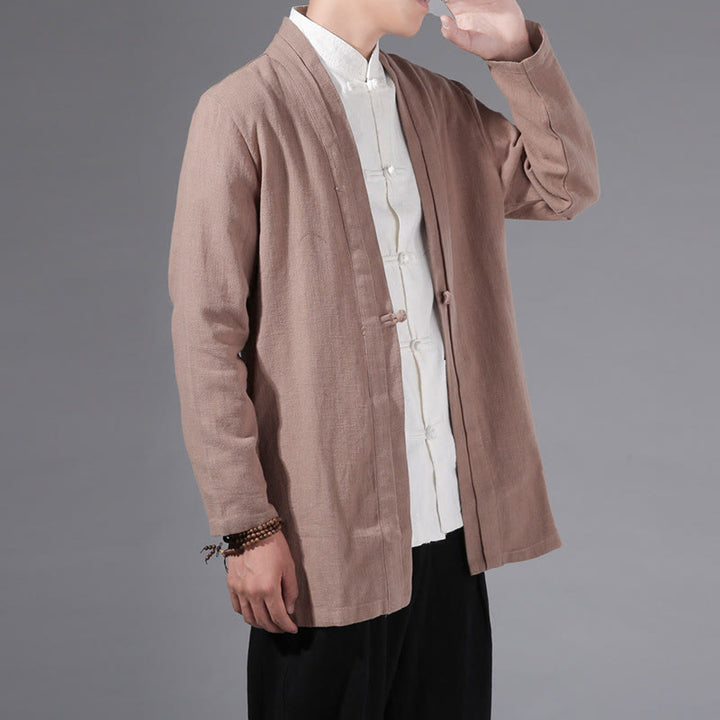 Chaqueta tipo kimono de manga larga para hombre, de algodón y lino, con diseño sencillo y liso, con abertura frontal y Buddha Stones - Trigo - US/UK/AU42, EU52 (3XL) - image 21