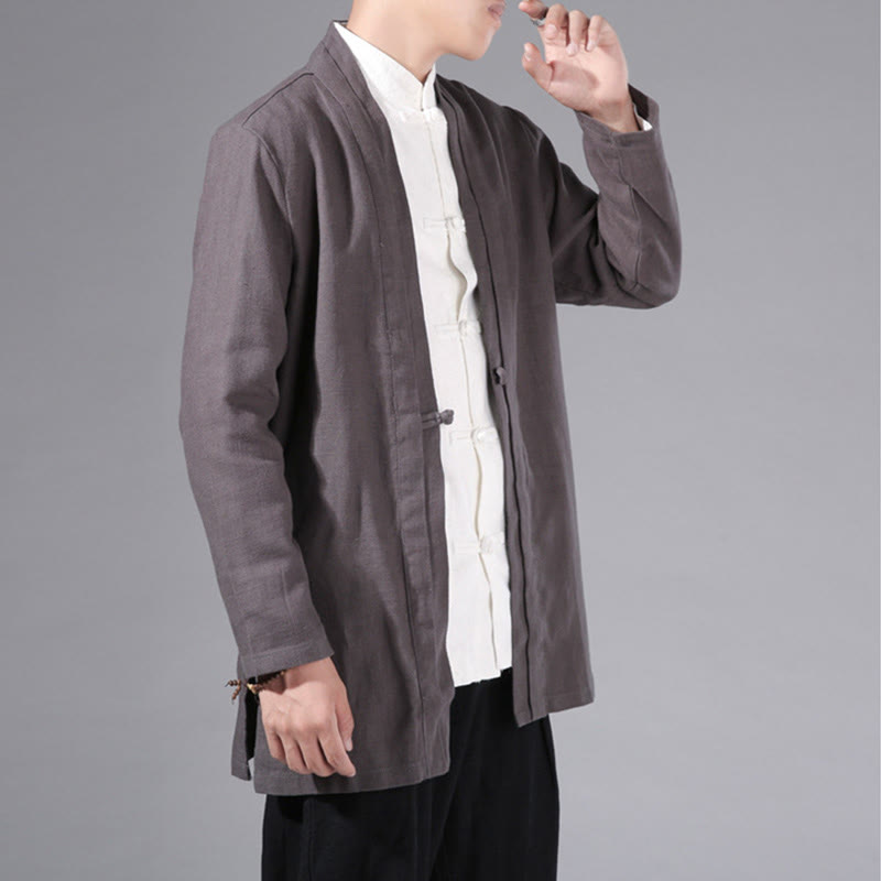 Chaqueta tipo kimono de manga larga para hombre, de algodón y lino, con diseño sencillo y liso, con abertura frontal y Buddha Stones - image 32