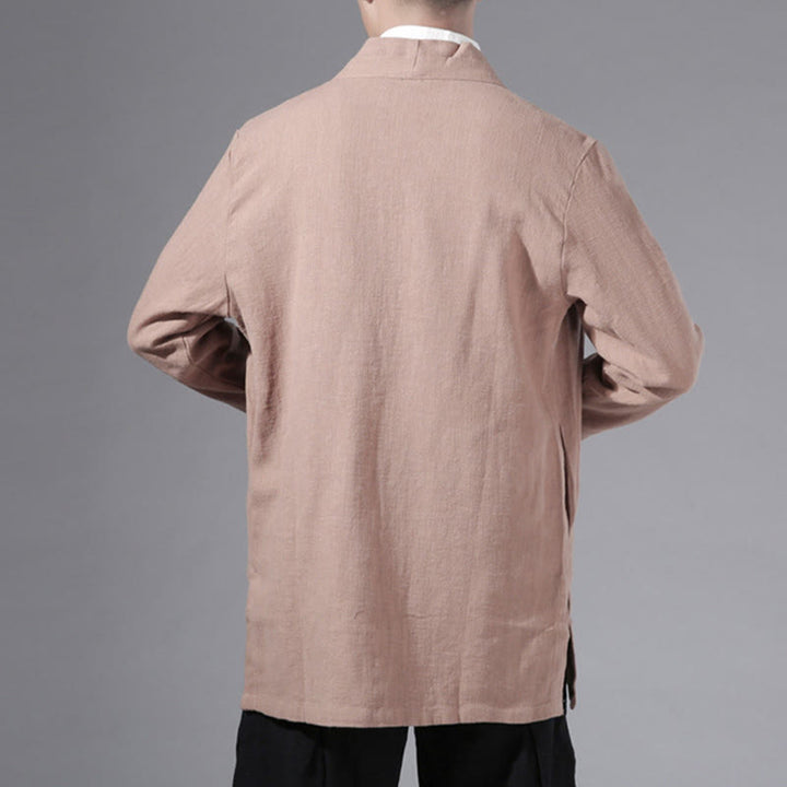 Chaqueta tipo kimono de manga larga para hombre, de algodón y lino, con diseño sencillo y liso, con abertura frontal y Buddha Stones - image 25