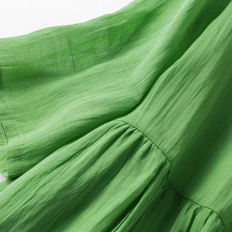 Vestido midi de algodón de media manga con escote en V y diseño de Buddha Stones para verano - image 15