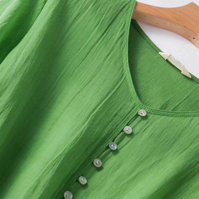 Vestido midi de algodón de media manga con escote en V y diseño de Buddha Stones para verano - image 5