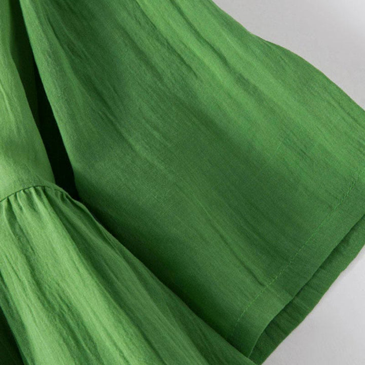 Vestido midi de algodón de media manga con escote en V y diseño de Buddha Stones para verano - image 11