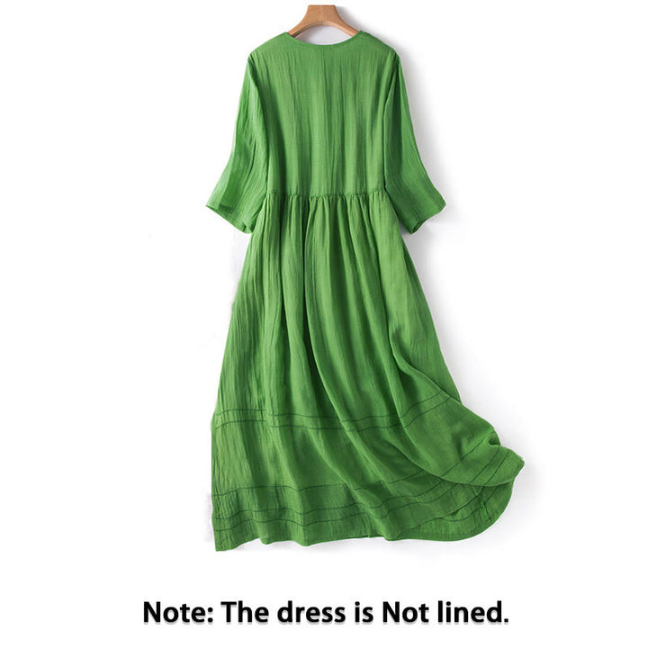 Vestido midi de algodón de media manga con escote en V y diseño de Buddha Stones para verano - image 1