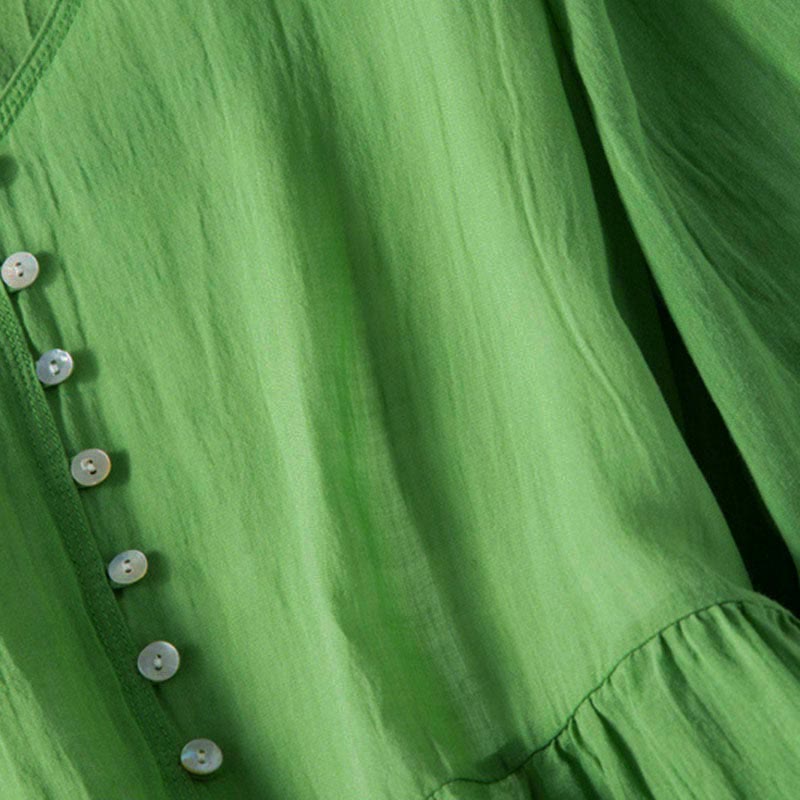 Vestido midi de algodón de media manga con escote en V y diseño de Buddha Stones para verano - image 8