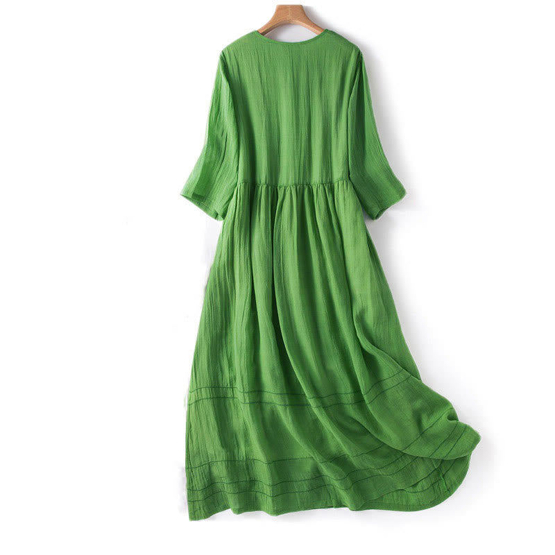 Vestido midi de algodón de media manga con escote en V y diseño de Buddha Stones para verano - image 13