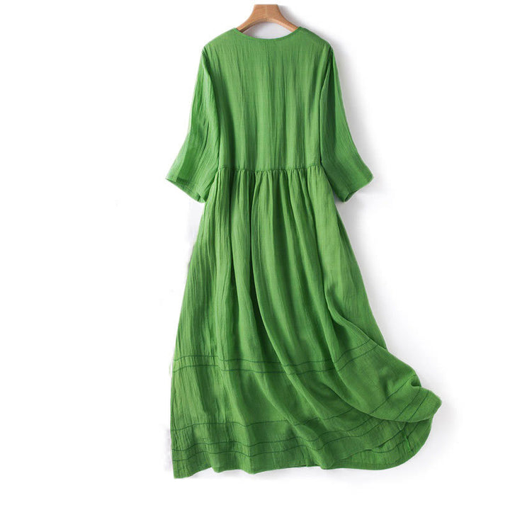 Vestido midi de algodón de media manga con escote en V y diseño de Buddha Stones para verano - image 13